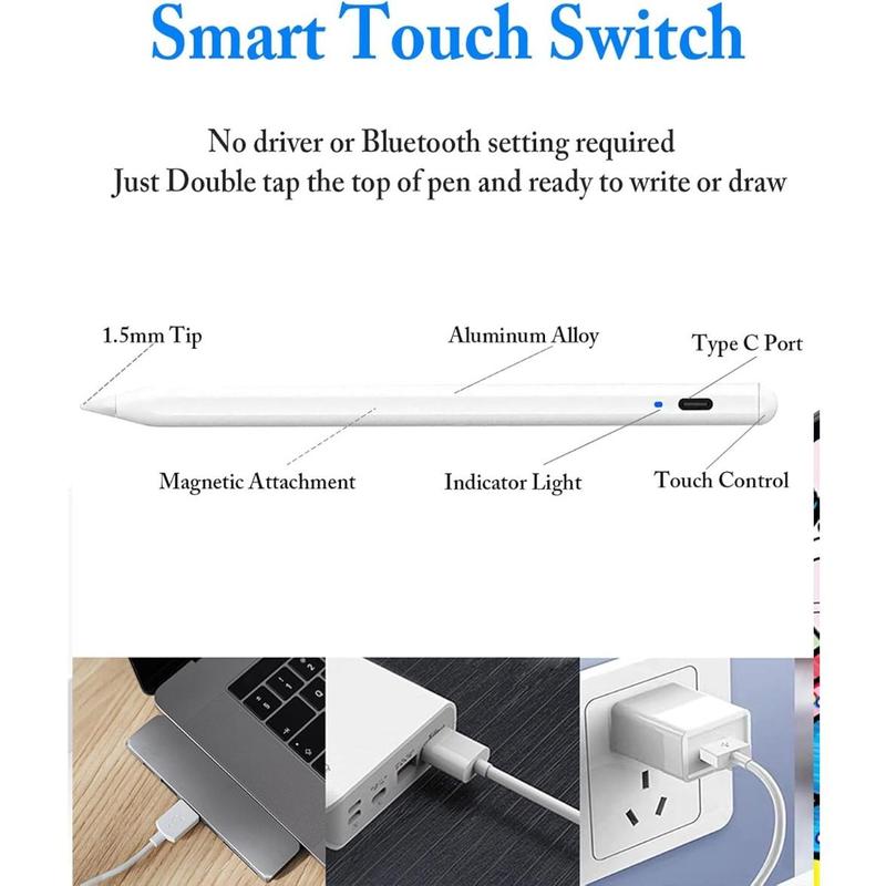 Active Stylus Pens for Touch Screens with Magnetic Design, Rechargeable Universal Stylus Pen, Fine Point Stylus Pen For iPad Pro/Air/Mini/For iPhone/For iOS/For Android/For Tablets Writing & Drawing-White