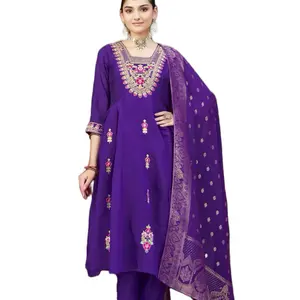 Indian Pakistani Dress in Vibrant Purple with Intricate Embroidery and Polka Dot Dupatta for Festive Occasions