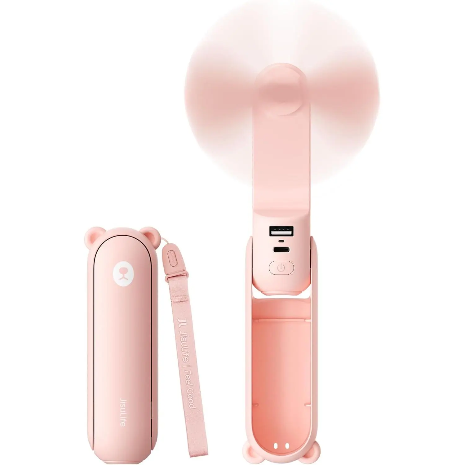 3-IN-1 Handheld Mini 3-Stage Transformable Fan - USB Rechargeable with USB Port, Power Bank & Flashlight, 19H Max Cooling, Pocket-Sized for Travel, Thanksgiving/Valentines Day Gifts for Grandma & Women (Pink), Concerts
