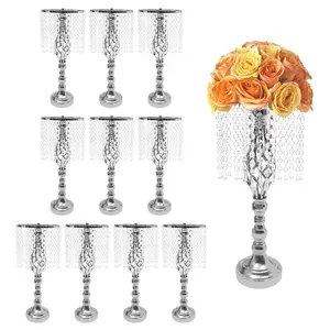 10pcs Plated Silver Vases Flower Stand Wedding Centerpieces Party Crystal Flower Stand 19.3 in Flower Holders Decoration Set Bouquet Floral