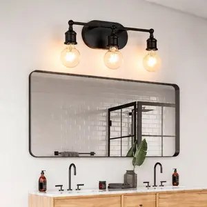 3-Light Matte Black Bathroom Vanity Light, Modern Wall Sconces with E26 Base & LED Lighting, Modern Decor Lighting Solutions for Mirror, Bathroom, Bedroom