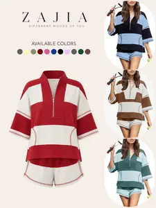 Women's Striped Half Sleeve Oversized Shorts, Casual Sportswear Set, Spring/summer Fashion, Comfortable & Stylish, Activewear Shorts Set