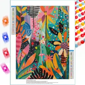 Abstract Plant Diamond Art Painting Kits for Adult Artistic Enthusiasts,Colorful Wall Art Mosaic Painting, Mosaic Design,Wall Painting Canvas Diamond Painting,Plant Lover Gift