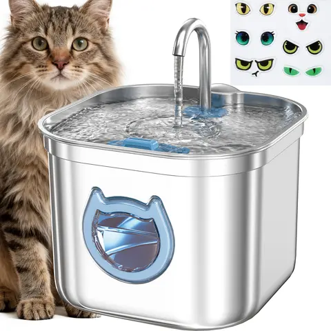 Homtyler Cat Water Fountain 2.2L/74oz, Stainless Steel Pet water Fountain for Indoor Cat & Dog, Quiet Automatic Water Dispenser with Carbon Filtration System for Continuous Fresh Drinking Water