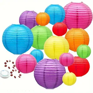 16-Piece Hanging Paper Lantern Decoration, Rainbow Colored Chinese Paper Lantern Ceiling Party Decoration Strap, Suitable for Carnival Mexican Parties, Christenings, Birthdays, Wedding Anniversaries