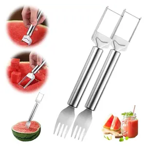 Watermelon Cutter Fork, 1 Count Stainless Steel Watermelon Slicer, Effortlessly Slice and Serve with Precise Cutting and Dividing, Kitchen Utensils, Fruit, Vegetable Fruit Cutter