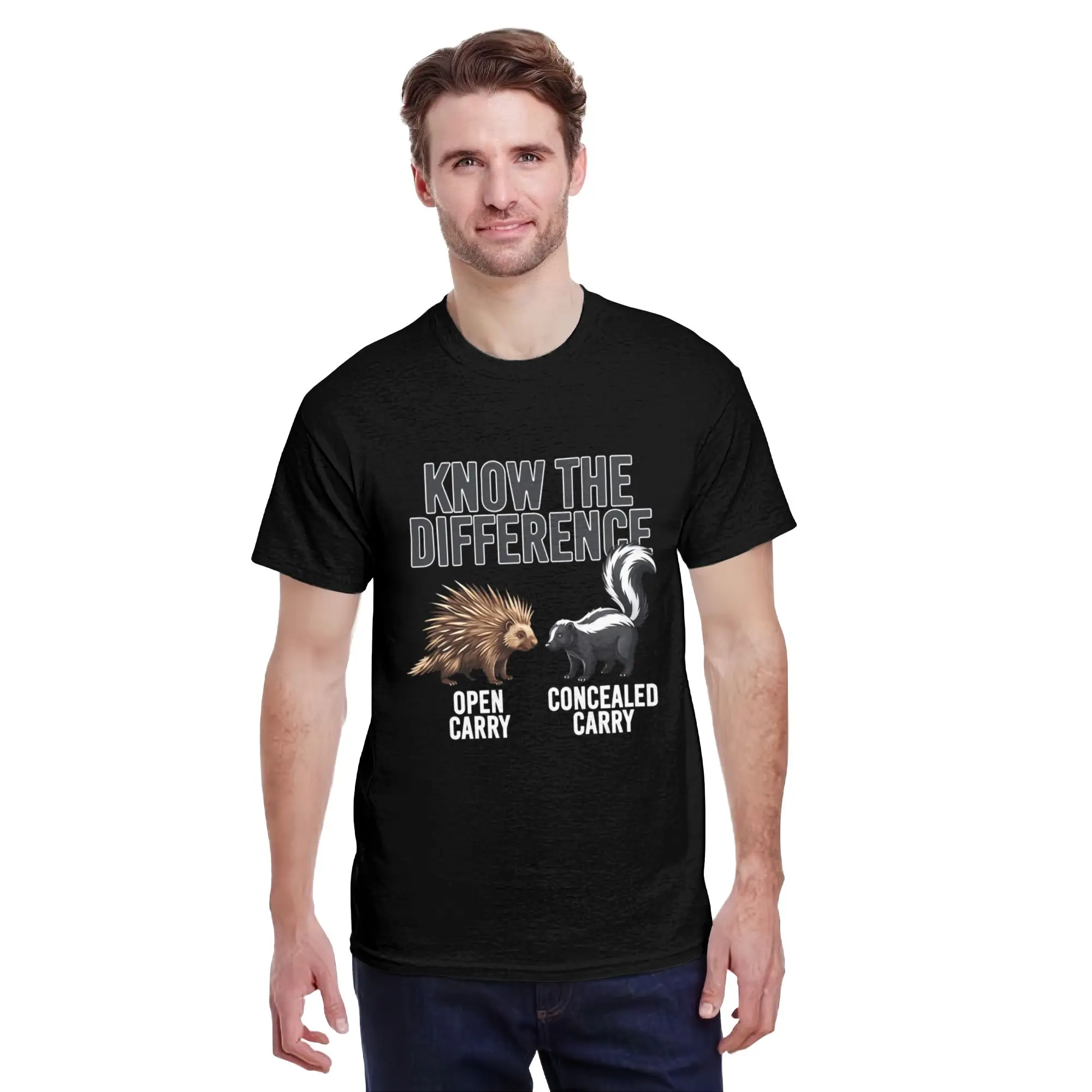 Understanding Open And Concealed Carry The Distinction Porcupine Skunk T-Shirt Comfortable Graphic Tee for Year-Round Outdoor Use, Casual WearPattern Print Crew Neck T-Shirt Gift