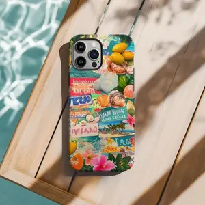 Summer Collage Phone Case, Colorful Protective Cover, Trendy Tropical Design, Fits iPhone 17 16 15 14 13 12 11 Pro Max Samsung Galaxy S25 24 23 22 21 Ultra Plus FE