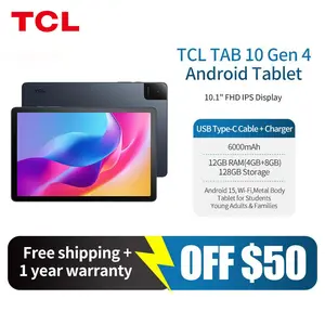 TCL TAB 10 Gen 4 Android Tablet, 10.1” FHD IPS Display, Octa-Core CPU, 12GB RAM (4GB+8GB), 128GB Storage, 6000mAh Battery, Android 15, Wi-Fi, Metal Body, Tablet for Students, Young Adults & Families