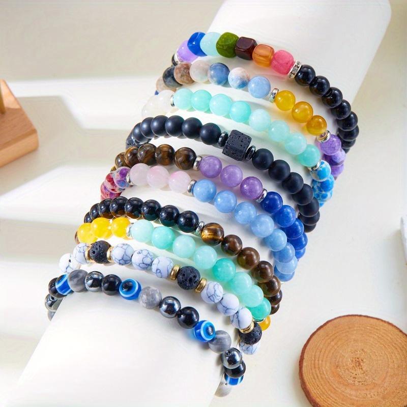 Boho Vacation Style Beaded Bracelets Set of 9, Stretchable Handmade Beaded Bracelets with Good Luck, Love, Dream, Money, Calm, Protection, Anxiety, Success, Friendship - Elasticity for Comfort, No Plating, All-Season Wear for Daily Occasion
