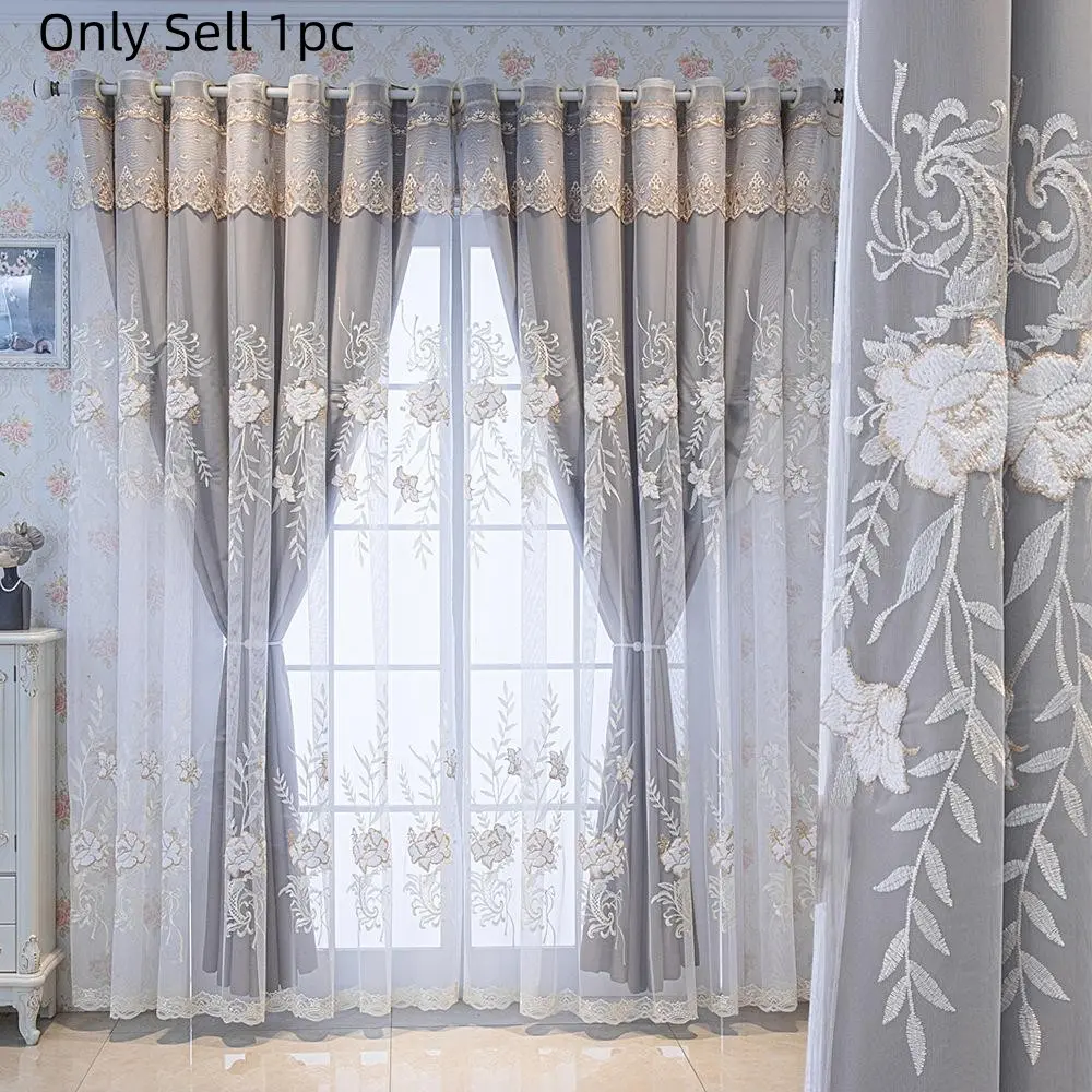 1pc Modern Embroidered Curtains, Dual-Layer Insulated Sunshade, Heavy Fabric for Living Room Bedroom, Essential Home Decor Item, Thermal Insulated Curtain, Window Curtain, Home Decoration Curtain
