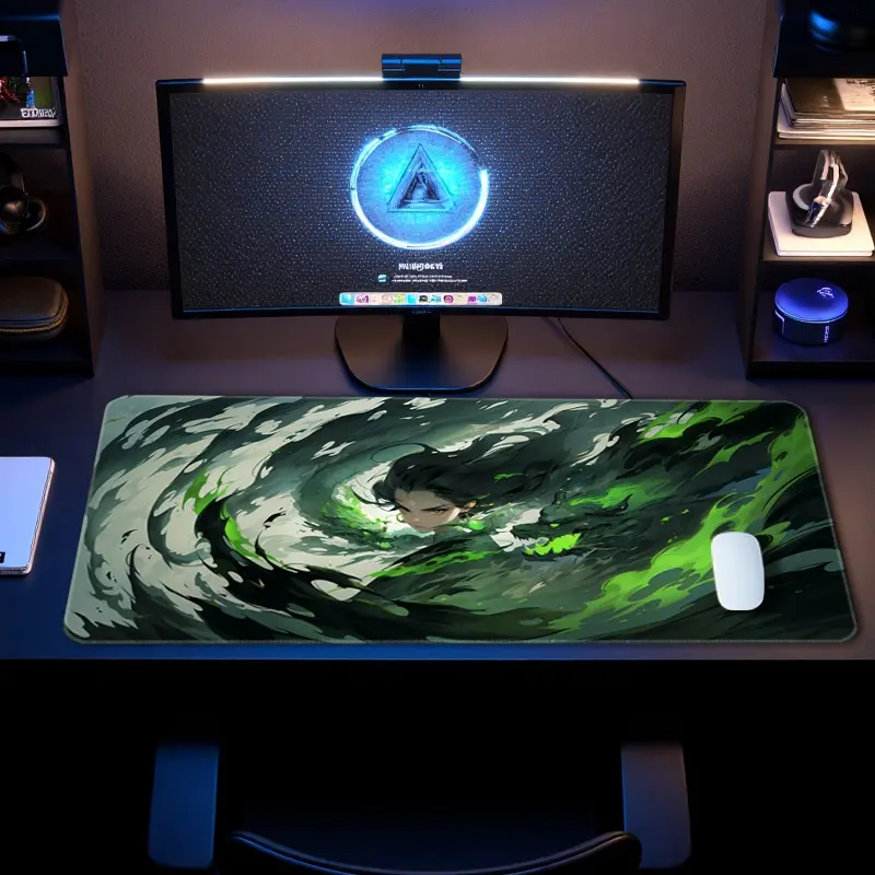 Dragon Fantasy Green Anime Girl Mouse Pad Anime Gaming Mouse Pads Green Mousepad XXL Rubber Stitched Edges Keyboard Pad Desk Accessories Large Extended Desk Decor For Office