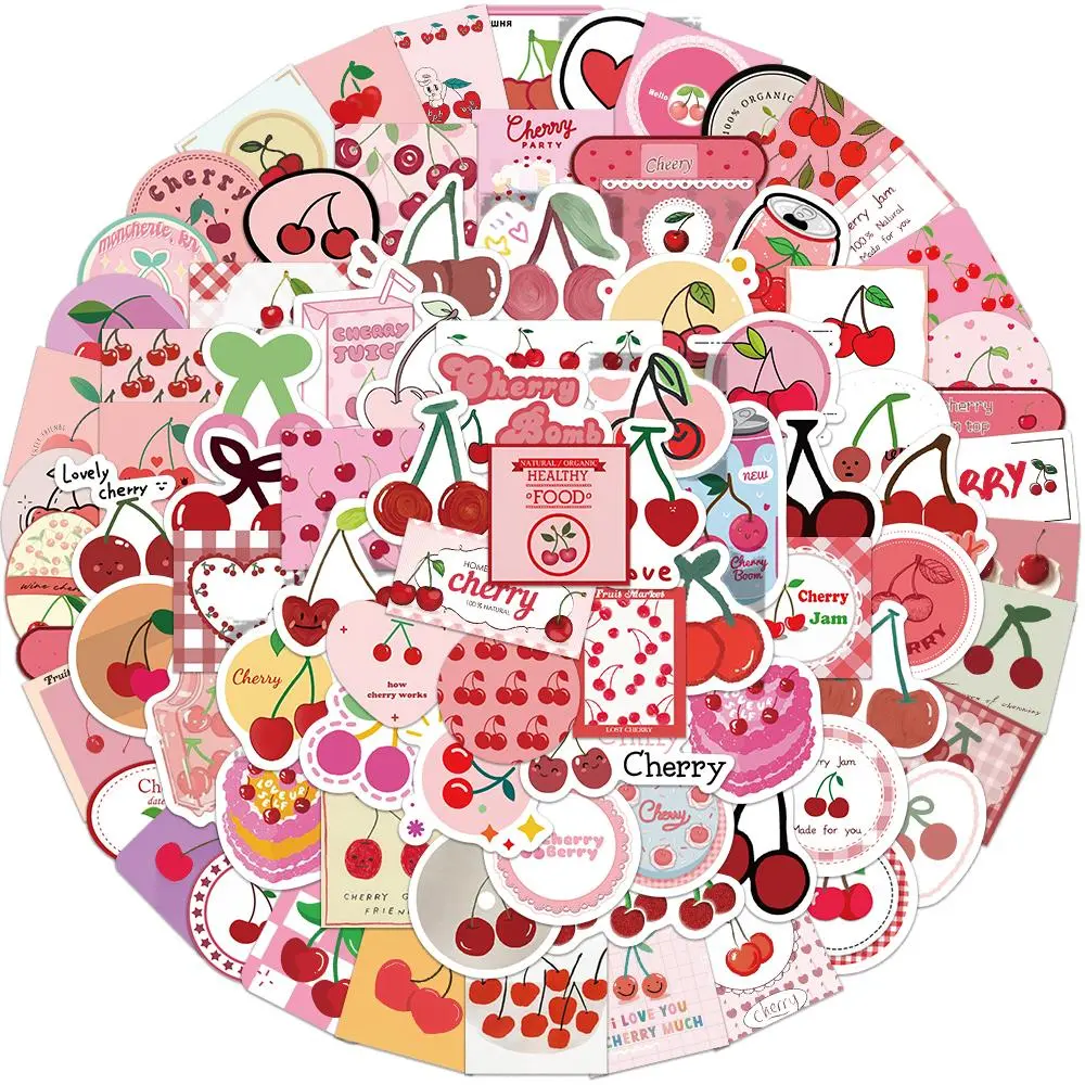 Cherry Pattern Sticker (90pcs/set), Cute Cartoon Cherry Sticker, Decorative Sticker for Phone Case, Computer, Guitar, Bag, Water Cup, Scrapbook, Decal Sticker