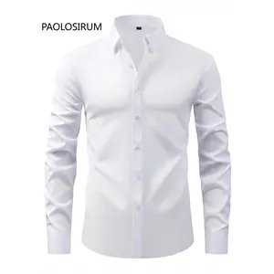 2025 New Men'S Business Slim-Fit Long-Sleeve Shirt, Wrinkle-Free, Elastic, And Smooth Fabric.