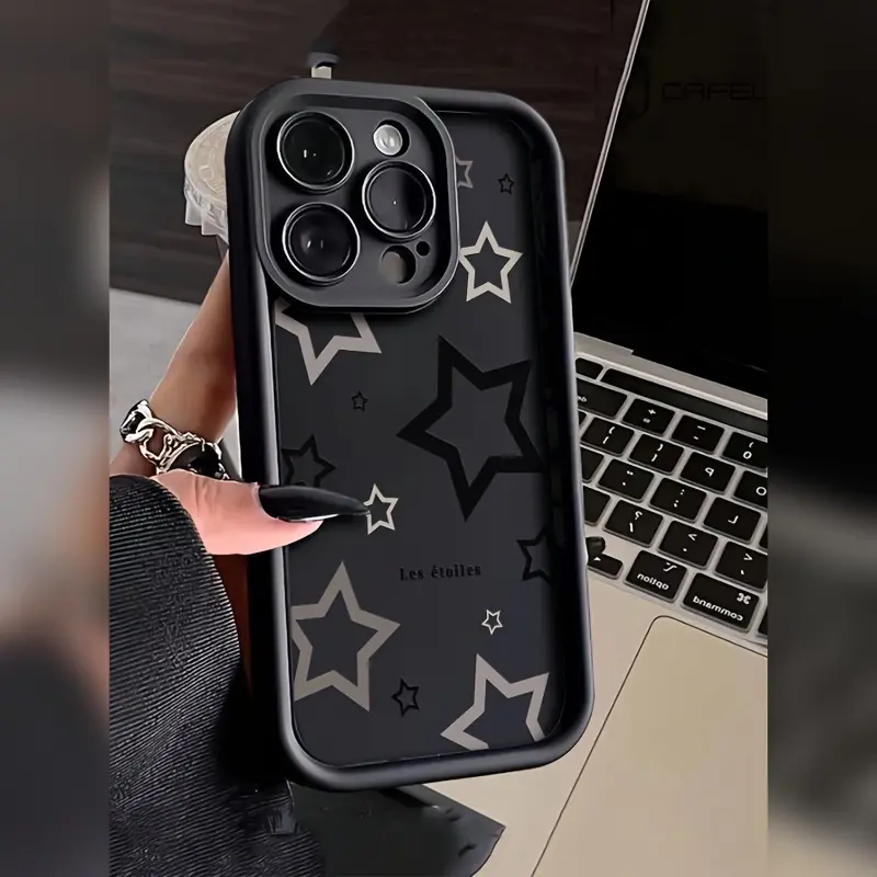 Phone case: Black tall bamboo hollowed out star print phone case, Phone Case for iPhone 17/16/15/14/13/12/11 Pro Max Plus, X, XS Max