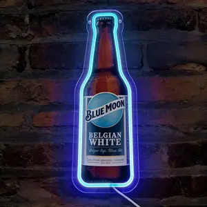 Wall-Mounted Blue Moon Beer Bottle Acrylic Decorative Neon Light, USB-Powered Dimmable, Ideal for Gaming Room, Home Bar, Parties, Holidays, Neon Sign, Home Decor Lighting