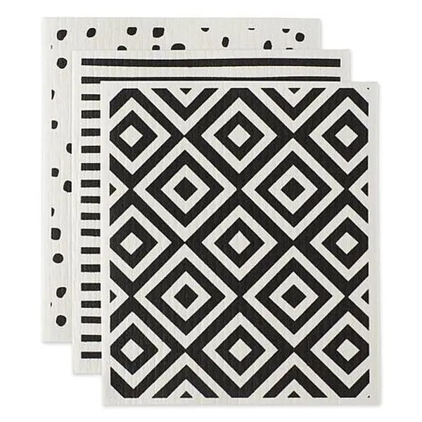 Design Imports Black and White Swedish Dishcloths 3-pack