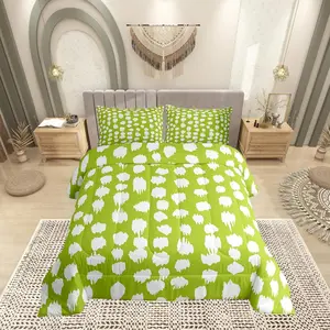 Feelyou Lime Green Digital Print Bedding Set - Multi-Size Breathable Boho Abstract Polka Dot Comforter, Brush Stroke Spot Quilt Duvet for Kids, Stylish Room Decor