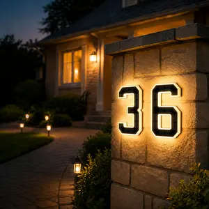 Solar Lighted House Numbers 9 Inch Waterproof LED Address Signs for Outside Modern House Numbers with Large Personalization Options,Decorate your door number, DIY personalisation.Modern Farmhouse Illuminated Sign Light Two Size Options