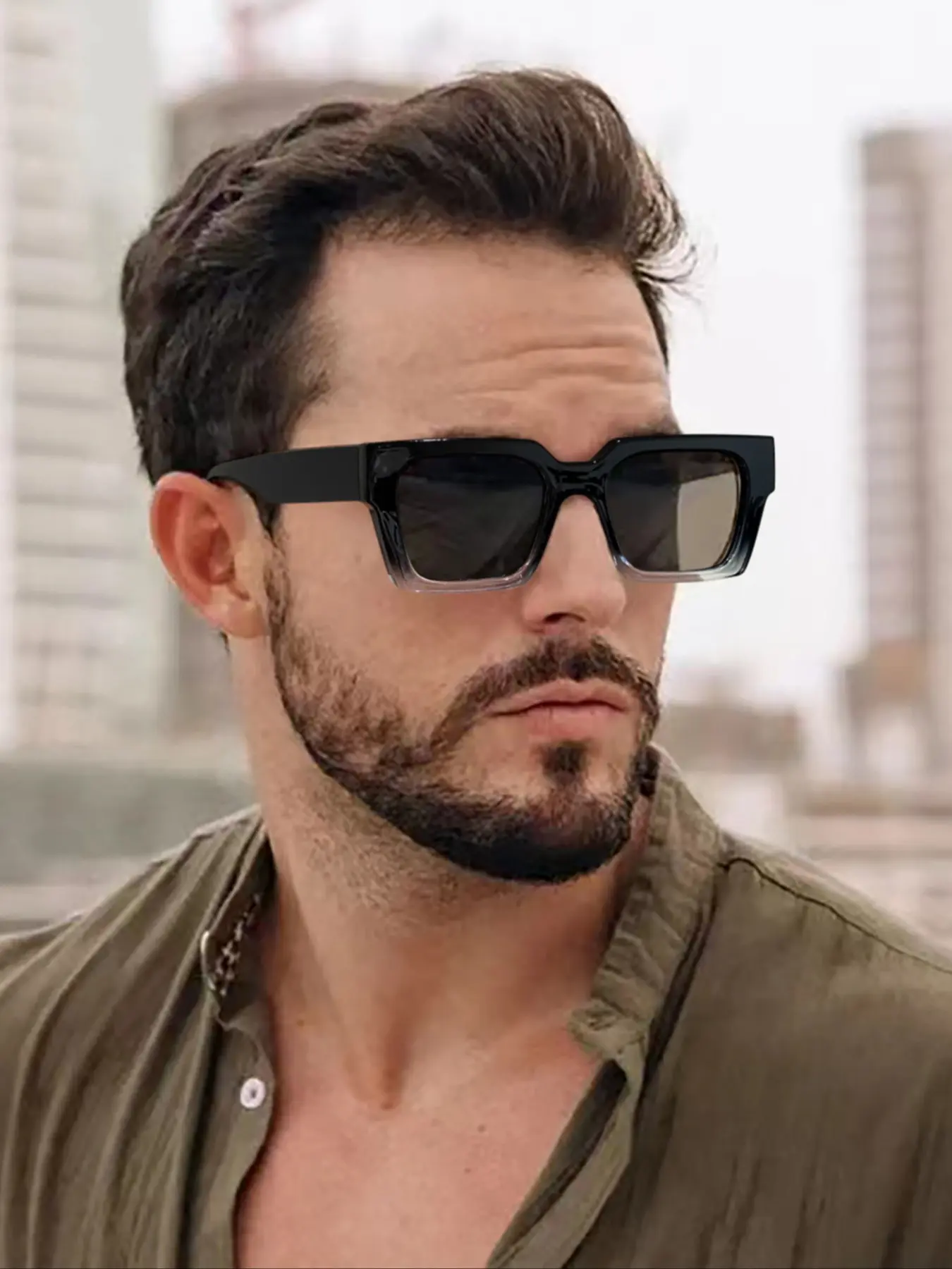 Unisex Casual Gradient Rectangular Sunglasses, UV Protection, Lightweight PC Frame, Fashionable Retro Style, All Seasons Wear, Vintage Sunglasses