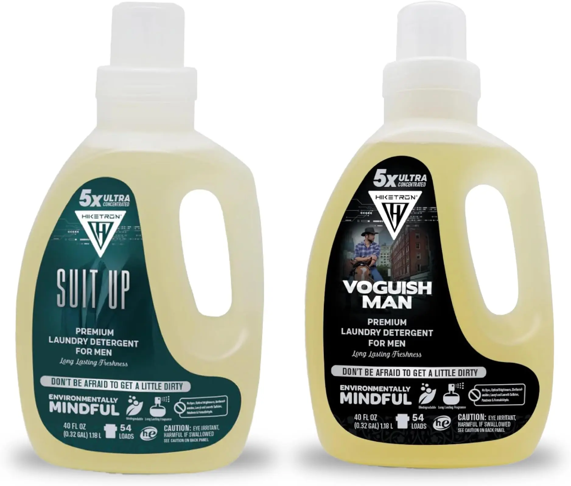 Voguish Man Liquid Laundry Detergent 2-Pack Bundle, 5x Ultra Concentrated, 80 Fl Oz, Dye-Free Woody Scented Masculine Fragrances, Jasmine Citrus Notes, Tough Stain Remover, Hand Wash Compatible, Biodegradable, Sugar-Based Surfactants, Fresh and Clean