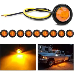 10x 3/4" Round LED Clearence Light Front Rear Side Marker Indicators Light for Truck Car Bus Trailer Van Caravan Boat, Taillight Brake Stop Lamp (Amber, 12V)