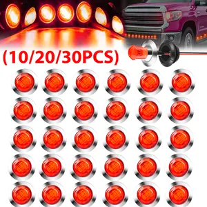 10/20/30PCS 3/4" LED Mini Side Marker Lights Stailness Base Truck Trailer Round Red Bullet Clearance Lamp,For Trucks Lorry Boat Pickup Bus Caravan RV 12V DC