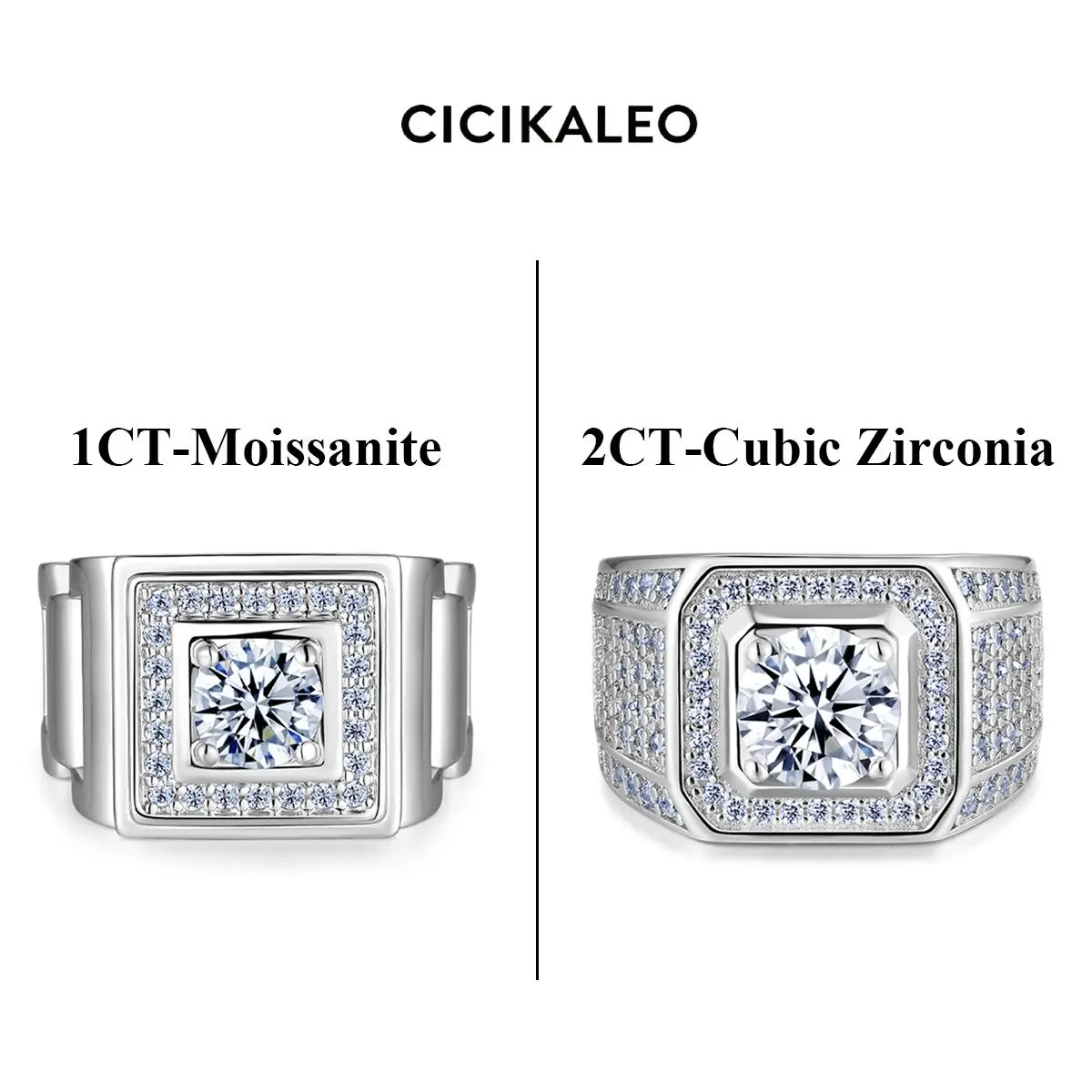 CICIKALEO Moissanite Rings for Men 18K White Gold Plated Men's Ring Lab-Created Anniversary Birthday Fathers Day Gift for Dad Him #Summervibes