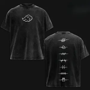 Men's Unisex Naruto Anime Akatsuki Clan Logo Retro Washed Oversize Heavyweight Cotton Short-Sleeve Round Neck Streetwear Tshirt, High-Quality Fabric, Vintage Fashion, Naruto Fan Casual Top Menswear Oversized Crewneck
