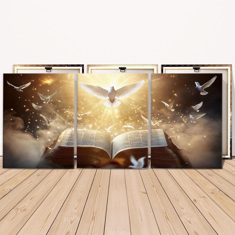 Bible Themed Wooden Framed Canvas Painting, 3 Counts/set Modern Art Decoration, Wall Art for Home Living Room Bedroom Office, Poster