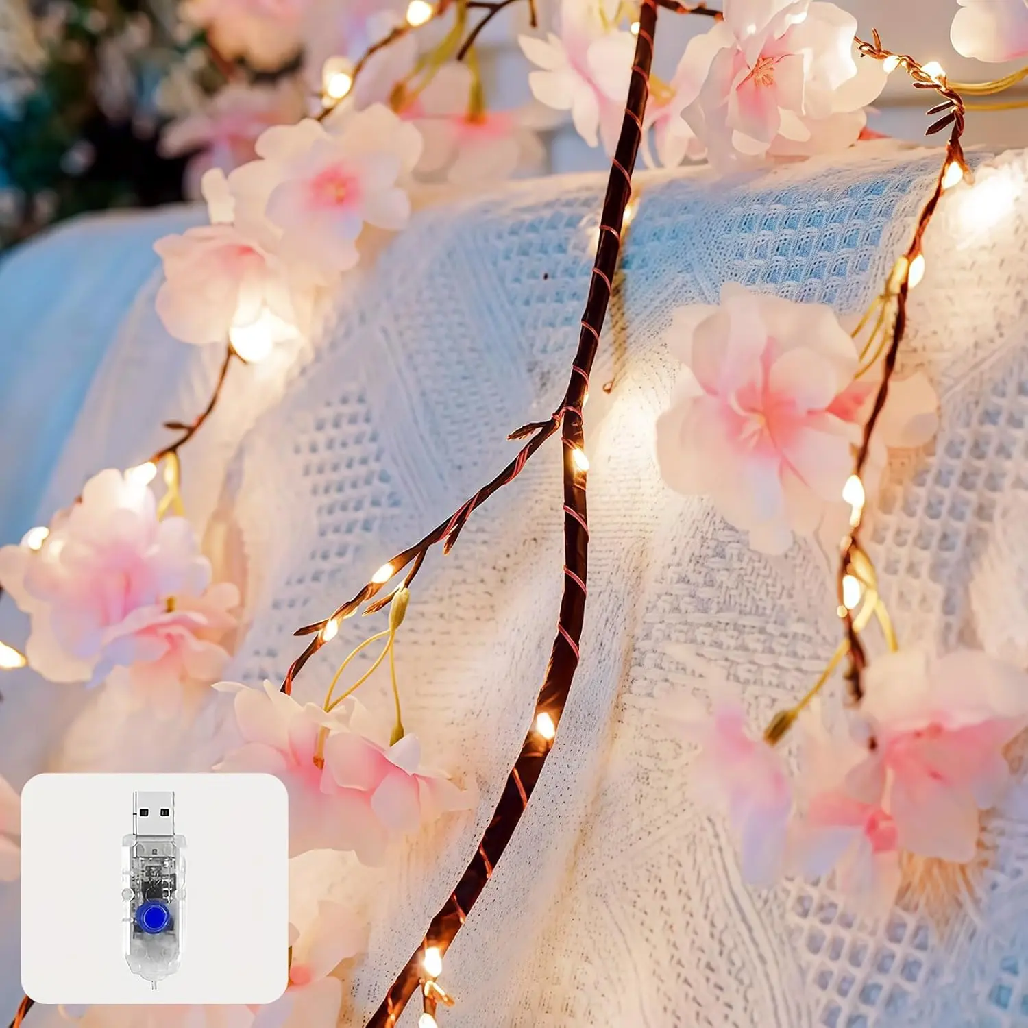 100 LED Cherry Blossom Branch Fairy Lights, 5.9ft with 8 Dynamic Lighting Effects, Free DIY Styling for Bedroom Mantel, Wedding & Festive Decorations (Home & Party Supplies)