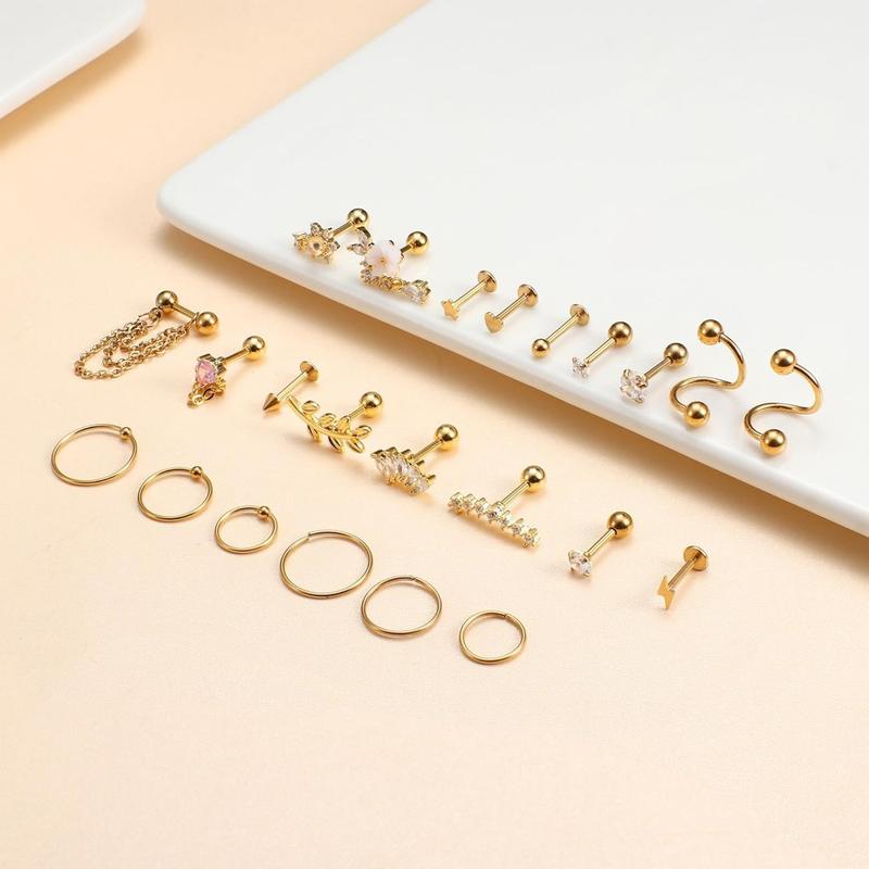 1Set Stainless Steel Cartilage Earrings Set for Women Opal Conch Helix Earrings Cartilage Stud Piercing Jewelry, Helix Studs, Stylish Studs, Durable Hoops