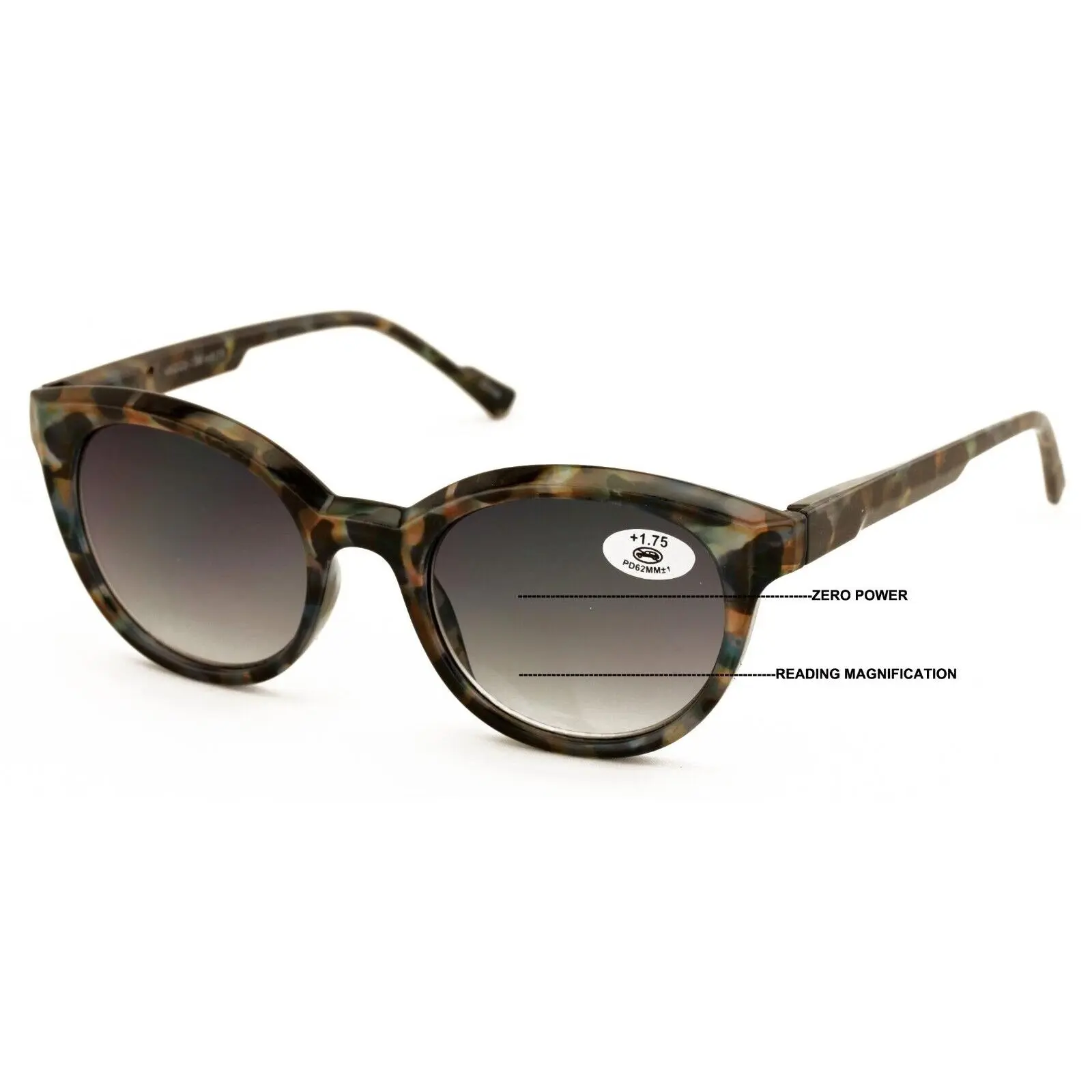 Women Round Progressive Bifocal Reading Sunglasses - No Line - Zero Power On top