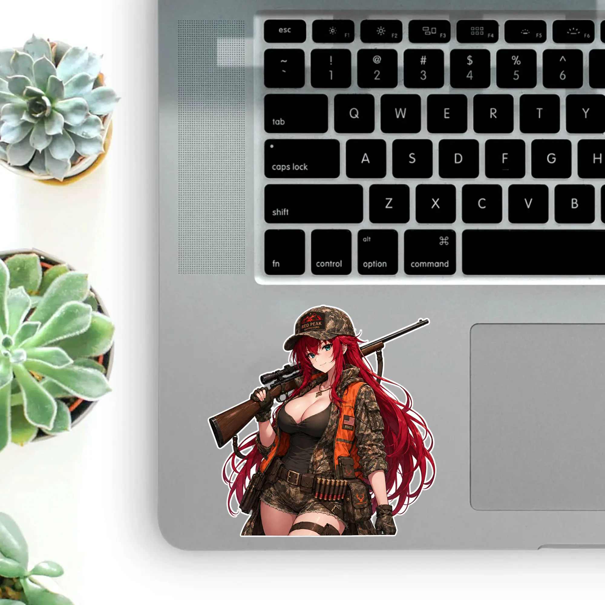 Rias Anime Girl Hunter Vinyl Sticker, Red Hair Waifu Tactical Decal, Waterproof for Laptop, Water Bottle, Car Decor