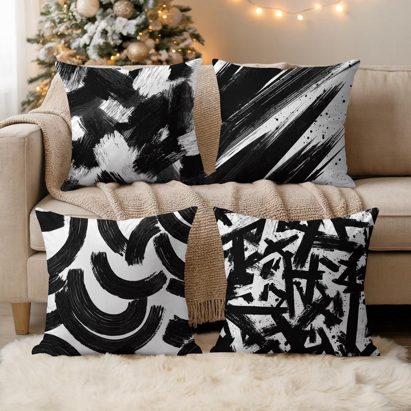 Set Of 4 Super Soft Black & White Abstract Decorative Pillow Covers 18x18 Inches Square Pillowcase For Sofa Cushion Buy From Us