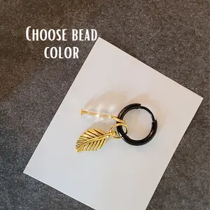 18g Helix Rook Conch Daith Tragus Gold Leaf Black Hinged Clicker Ring Hoop Dangle Charm  Earring cartilage piercing ear custom beads jewelry