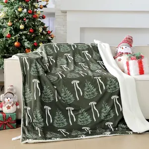 Tudomro Neutral Christmas Sherpa Throw Blanket Christmas Decorative Fleece Blankets Fluffy Soft Warm Plush Throws for Home Chair Sofa Couch Bed Xmas Decor Gifts 50" X 60"(Olive Green,Xmas Tree)
