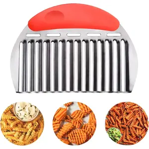 Large Crinkle  - Stainless Steel  Fry And Waffle Fry Maker for Potatoes, Crinkle Cut Tool with Handle, Professional Vegetable  for Carrots Cucumbers
