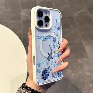 Chic Magnetic Case for iPhone11/12/13/14/15/16/promax Scripture Ocean Collage , Anti-Slip, Ultra Thin |     Aesthetic Touch for Daily Use/Ideal Heart/MKLCX67