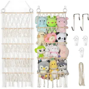 42cm Wide Over the Door Stuffed Animal Storage Hammock Corner Wall Hanging Boho Macrame Plush Toy Organizer Net