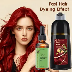 Red hair coloring + rosemary essential oil, a blend of hair coloring and plant care ingredients, helps to evenly color, nourish and enhance the smoothness of hair, bringing natural and bright hair color experience to daily care, Hair Dye Shampoo