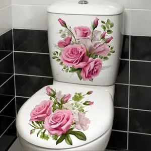 Rose Flower Cluster Stickers, Toilet Seat Cover Stickers, Waterproof Self-Adhesive Bathroom Accessories, 2 Pieces, Bath Decor