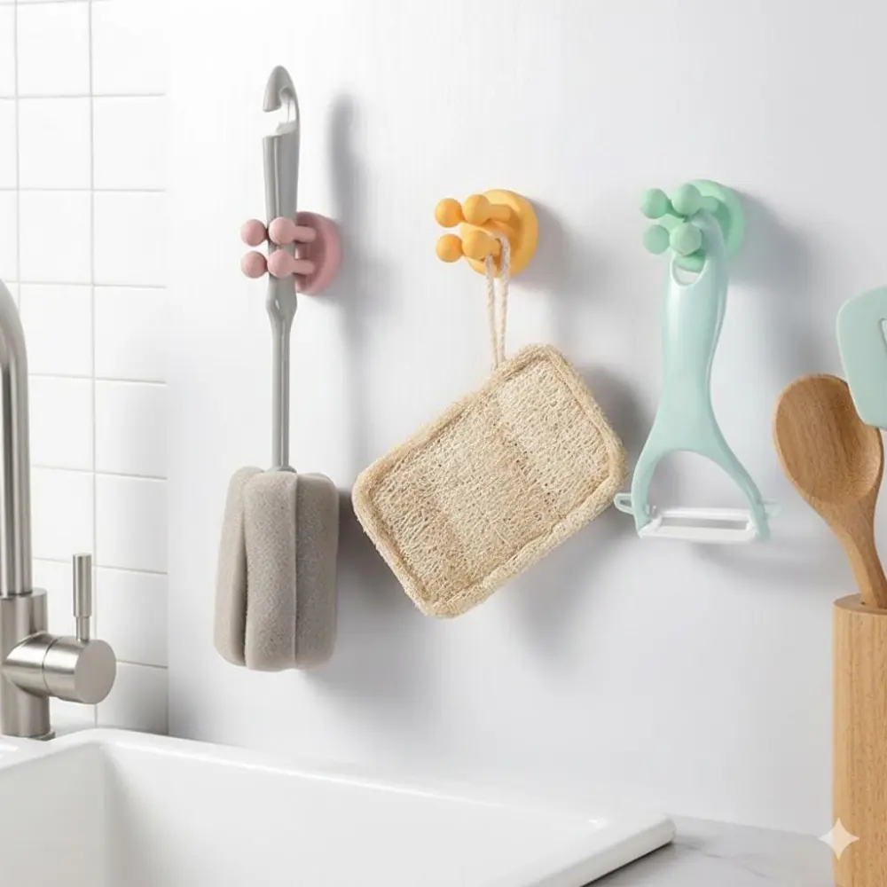 Multifunctional Silicone Adhesive Hooks for Bathroom, Kitchen, Office Wall Organizing. Strong, Non-Slip, No-Drill, Waterproof Hooks for Toothbrush, Keys, Cords. Versatile Space-Saving Storage Solution for Home.