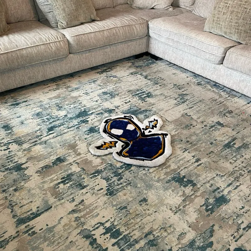 Handmade Glitch Spider Hero Tufted Rug - Comic Book Style Plush Accent Carpet