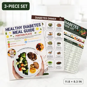3 Count Diabetic Diet Food List & Meal Plan Chart - Foods to Avoid, Breakfast & Lunch Recipes, Healthy Living Guide Brochure Meal Planner