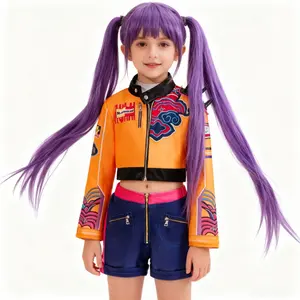 Christmas K-Pop Rumi Girls Party Costume Set Festive Holiday Cosplay Outfit Matching Crop Top and Skirt Fitted Kint Fabric