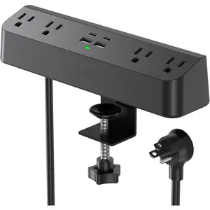Desk Clamp Power Strip with PD30W USB-C,  5Ft Extension Cord, Desk Edge Mount  Station, Surge Protector with 4 Outlets 4 USB Ports(2 USB C),  Office Gaming Accessories Essentials