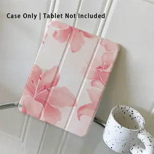 Pink lily blend pattern, with adjustable stand and pen slot, foldable anti slip TPU protective case, suitable for Samsung, iPad mini, iPad Air, iPad Pro/iPad 10th generation, 11th generation and other series of iPad protective cases