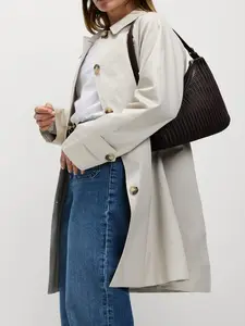 Plus Size Women's Windbreaker Jacket Coat, Loose-Fit Contemporary Everyday Style, Woven Moderate Fabric Thickness, Fall & Winter Fashion Outerwear