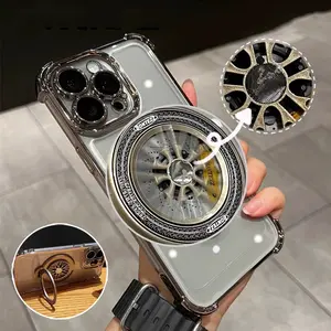 Luxury Plating Fidget Spinner Stand Holder For iPhone 15 14 Plus 13 12 11 Pro Max For Magsafe Wireless Charge Magnetic Cover Smartphone Cellphone Mount Protection Cases Casing Protective Screen Protector Shockproof Black